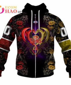 Gold Coast Suns Custom Name Number Rose Dragon Zip Up Hoodie Gift For Fans 1