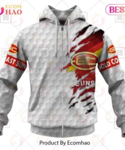 Gold Coast Suns Custom Name Number White Zip Up Hoodie Gifts For Lovers 1