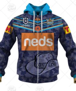 Gold Coast Titans Custom Name Number Anzac Zip Up Hoodie For Fans 1