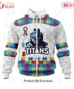 Gold Coast Titans Custom Name Number Autism Awareness Zip Hoodie Gift For Fans