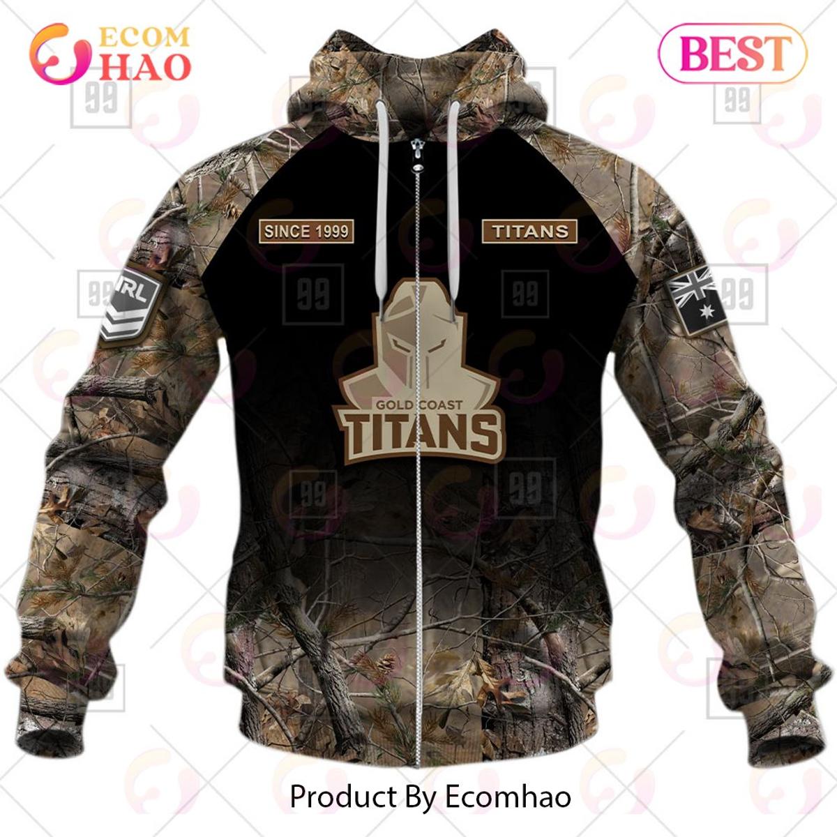 Gold Coast Titans Custom Name Number Camo Zip Hoodie Funny Gift For Fans