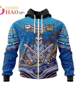 Gold Coast Titans Custom Name Number Indigenous Mascot Zip Hoodie Funny Gift For Fans  Gift For Fans