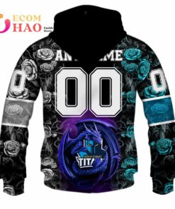 Gold Coast Titans Custom Name Number Rose Dragon Zip Hoodie