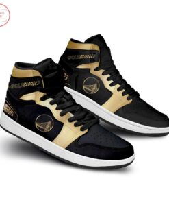 Golden State Warriors Black Gold Blooded Air Jordan 1 High Sneakers For Fans