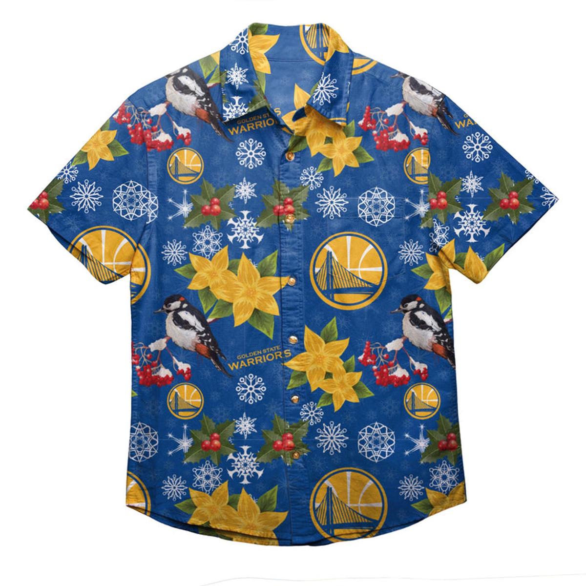 Golden State Warriors Snowflakes Flowers Patterns Hawaiian Shirt For Men Women Nba Fans