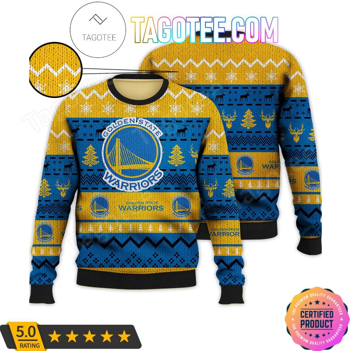 Golden State Warriors Yellow Blue Ugly Christmas Sweater For Fans