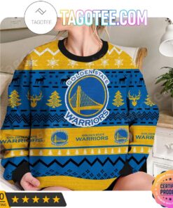 Golden State Warriors Yellow Blue Ugly Christmas Sweater For Fans 2