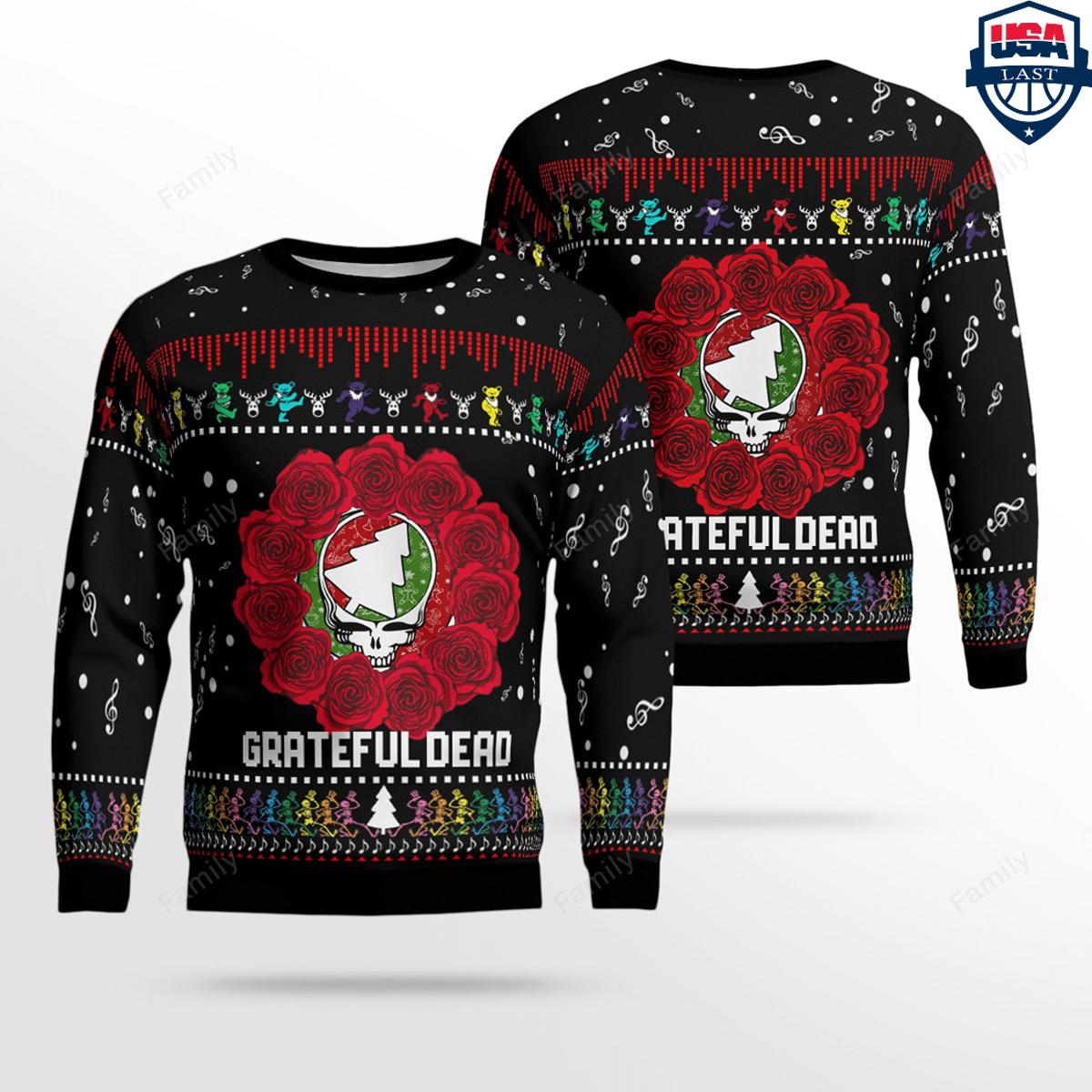 Grateful Dead Skeleton Playing Guitar Ugly Christmas Sweater