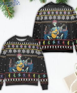 Grateful Dead Skeleton Playing Guitar Ugly Christmas Sweater