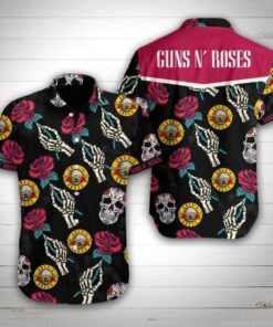 Guns Nâ€™ Roses Hard Rock Band Skull Pattern Aloha Shirt Best Hawaiian Shirt For Fans