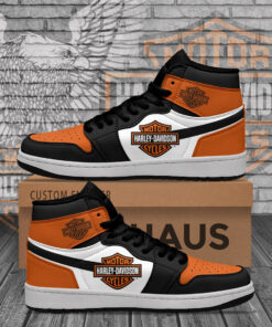 Harley-davidson Black Orange Air Jordan 1 High Sneakers For Fans