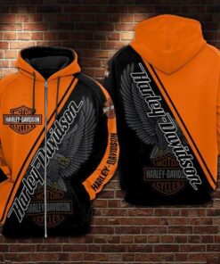 Harley-davidson Black Orange Zip Hoodie For Fans