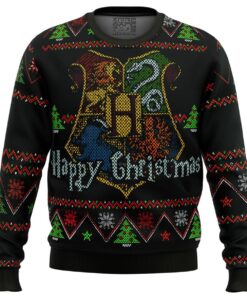 Harry Potter Houses Logo Happy Christmas Ugly Christmas Sweater Holiday Gift For Potterheads