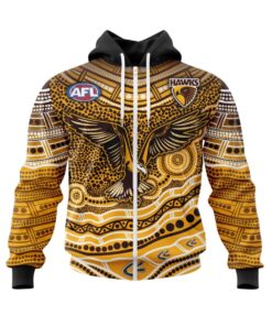 Hawthorn Hawks Custom Name Number Indigenous Mascot Zip Hoodie For Fans