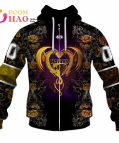 Hawthorn Hawks Custom Name Number Rose Dragon Zip Up Hoodie Black 1