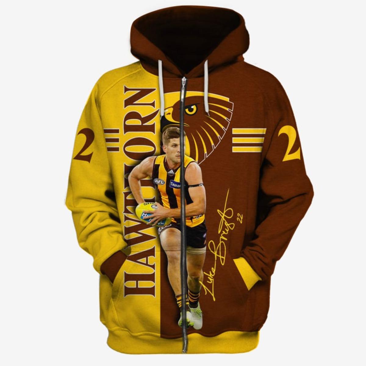 Hawthorn Hawks Custom Name Number Fight Cancer Zip Hoodie Gift