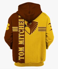 Hawthorn Hawks Tom Mitchell Yellow And Brown Zip Hoodie