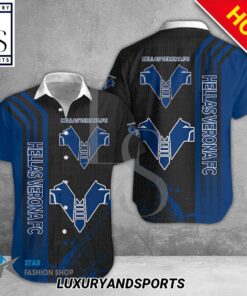 Hellas Verona Fc Logo With Lines Patterns Blue Black Hawaiian Shirt For Men Women