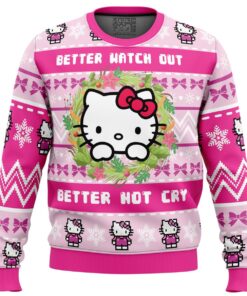 Hello Kitty Is Coming To Town Hot Pink Ugly Christmas Sweater Best Gift For Fans 1