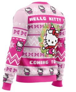 Hello Kitty Is Coming To Town Hot Pink Ugly Christmas Sweater Best Gift For Fans 3