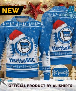 Hertha Bsc Santa Hat Ugly Christmas Sweater For Fans