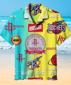 Houston Rockets Logo Pastel Blue Yellow Aloha Shirt Best Nba Gifts Ideas