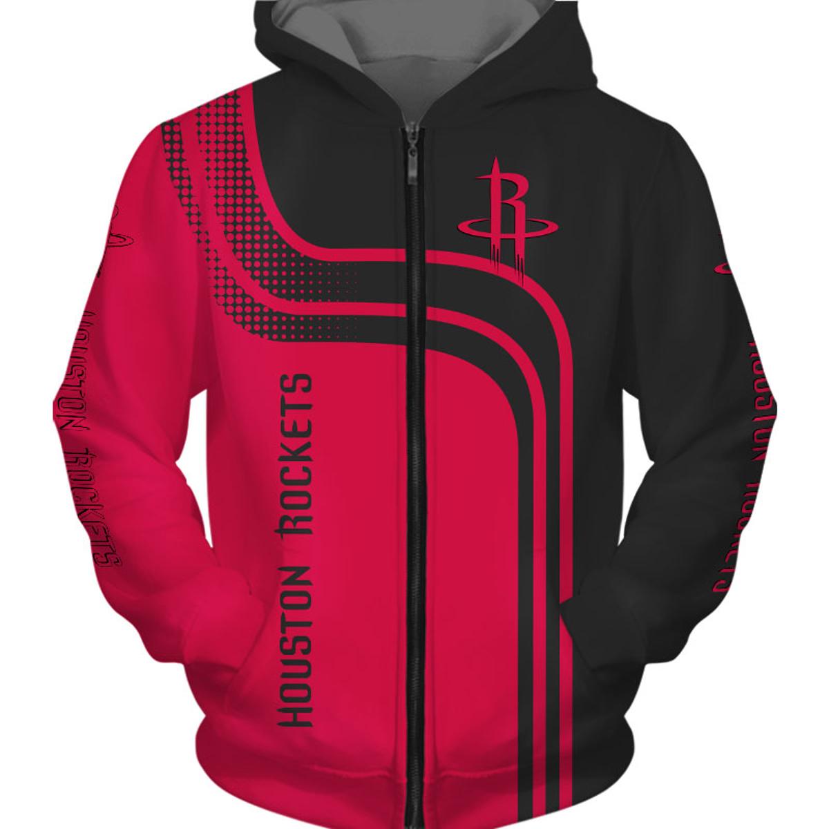 Houston Rockets Red White Zip Hoodie Gift For Fans