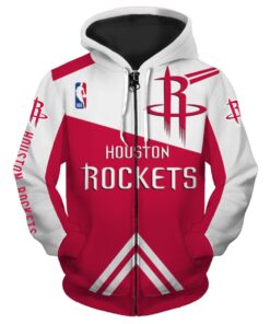 Houston Rockets Red White Zip Up Hoodie Gift For Fans 1