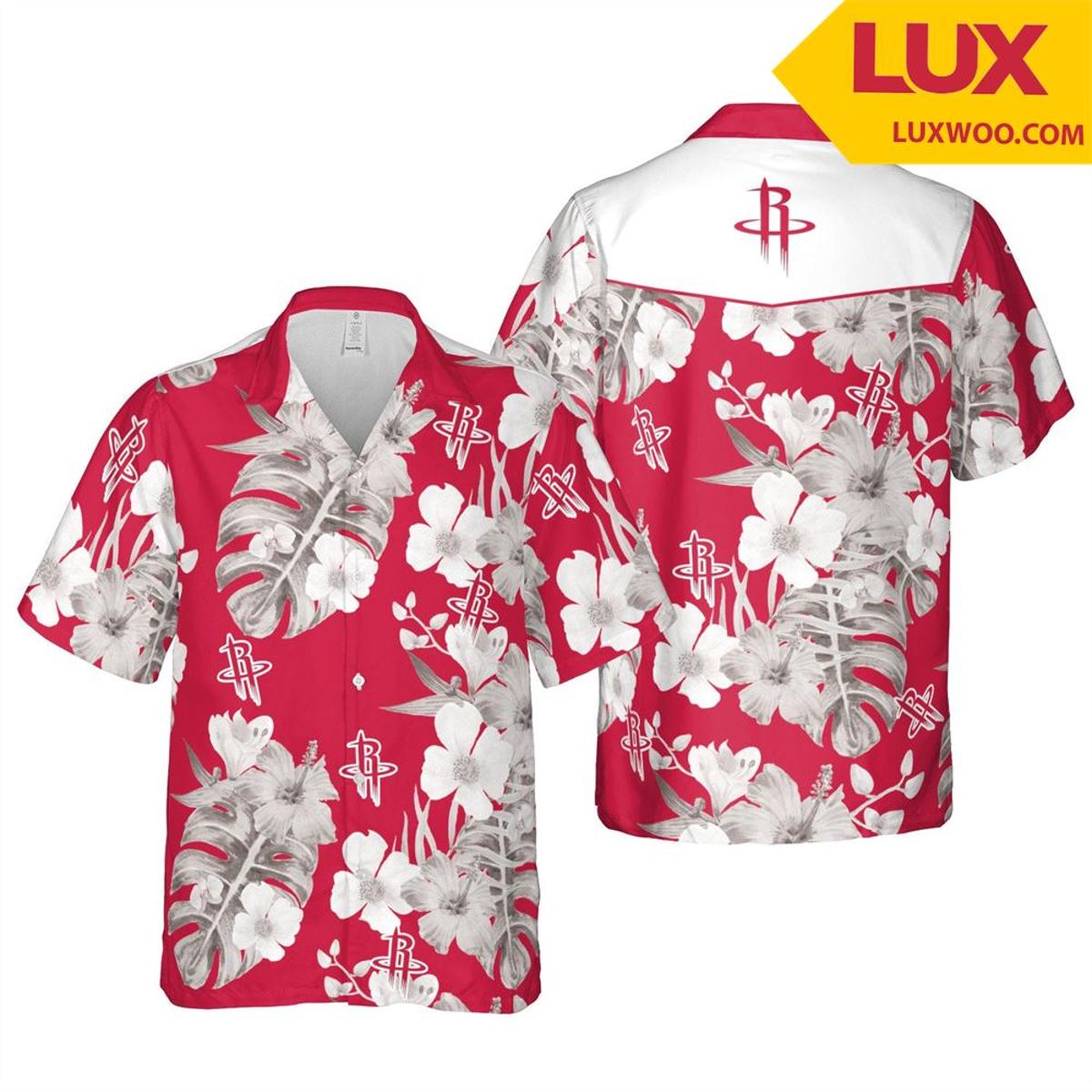 Nba Houston Rockets Tropical Flowers Hawaiian Shirt V2