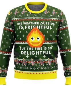 Howls Moving Castle Calcifer Fire Is So Delightful Ugly Xmas Sweater Gift For Studio Ghibli Fans