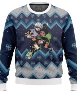 Hunter X Hunter Gon And Killua Navy Grey Ugly Christmas Sweater For Manga Anime Fans