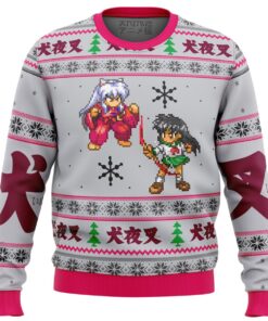 Inuyasha And Kagome Pixel Art Style Ugly Christmas Sweater Best Gift For Fans