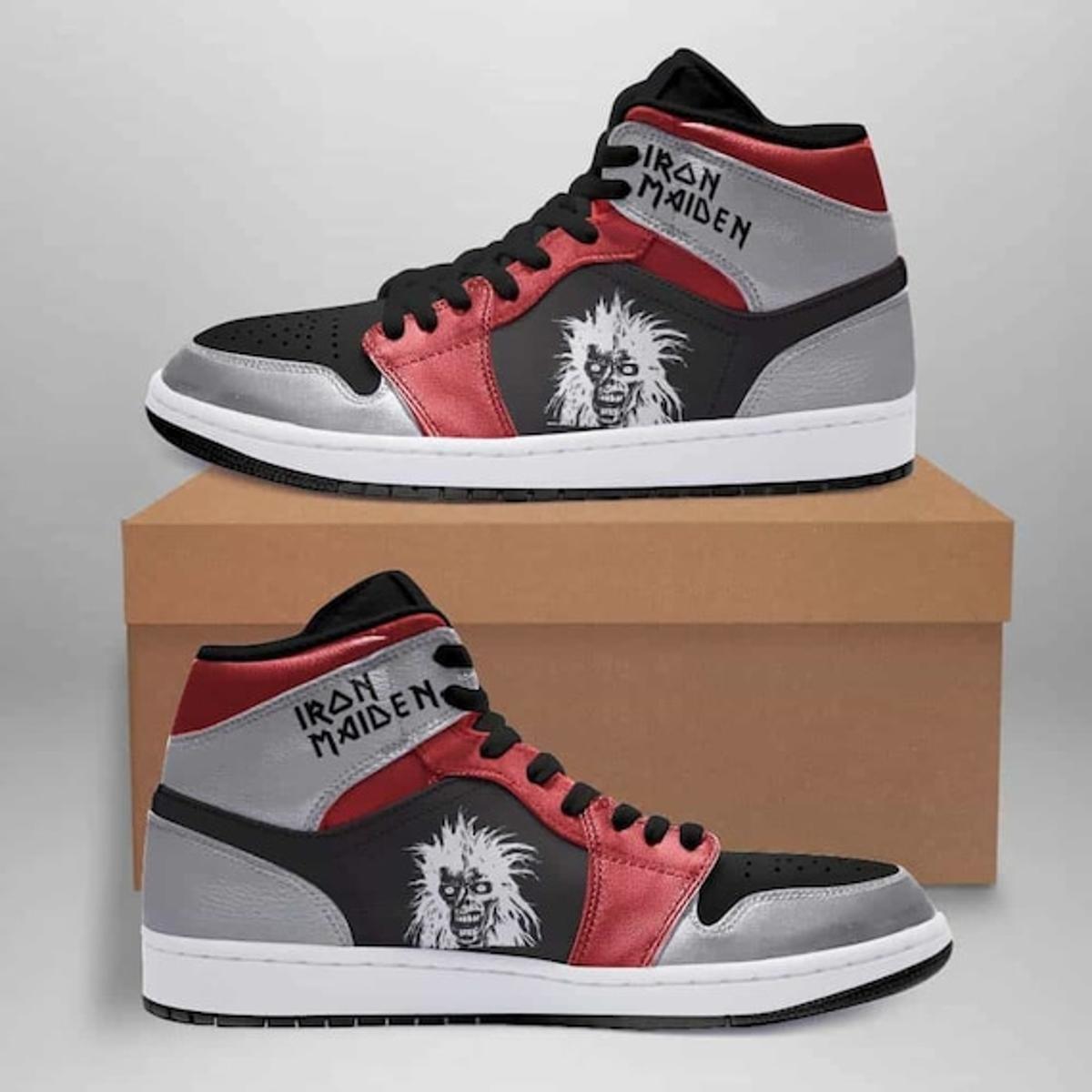Iron Maiden Red Black Air Jordan 1 High Sneakers For Fans