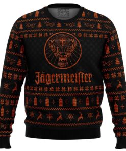 Jagermeister Germany Brand Logo Black Red Ugly Christmas Sweater Gift For Alcohol Fans