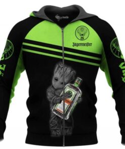 J?germeister Baby Groot Green Black Zip Hoodie For Fans