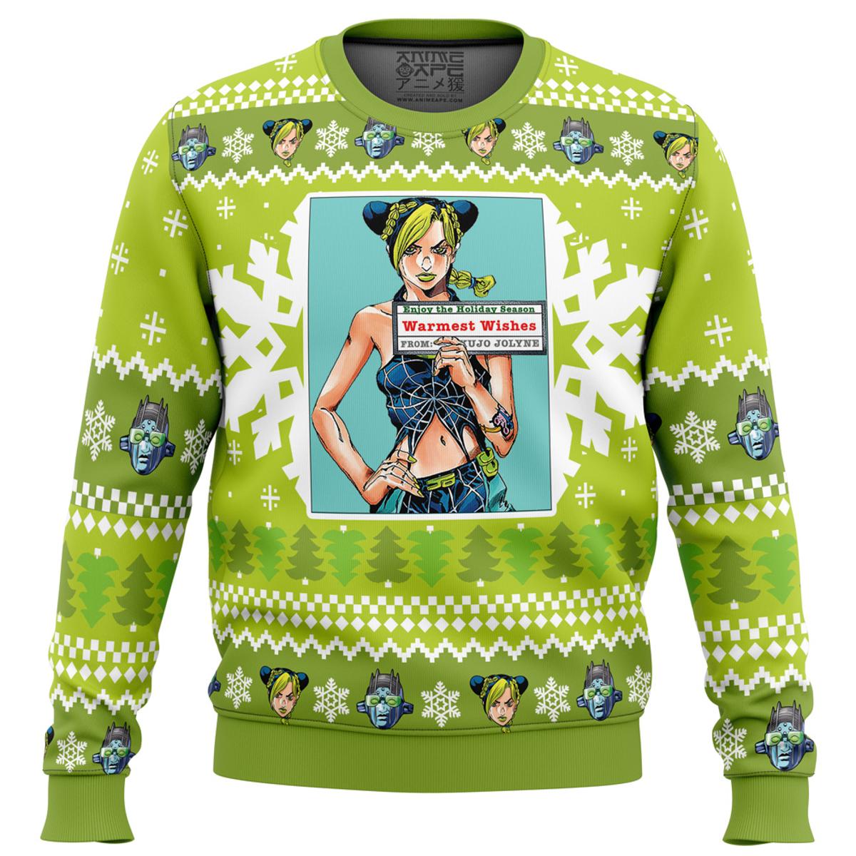 Jojo’s Bizarre Adventure Character Jolyne Cujoh Chartreuse Xmas Sweater Best Outfit For Fans