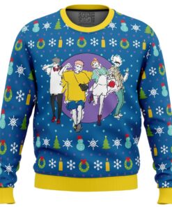 Jujutsu Kaisen Character Fun Walk Blue Ugly Christmas Sweater Best Xmas Gift For Fans 1