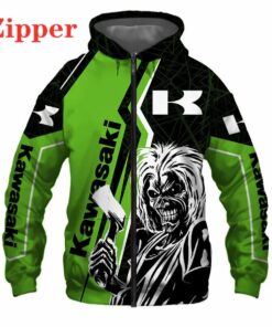 Kawasaki Motorcycles Skull Zip Hoodie For Men And Women