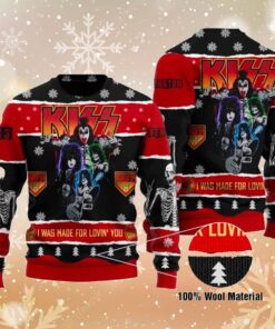 Kiss Roll ‘n Rock I Was Made For Lovin You Ugly Christmas Sweater