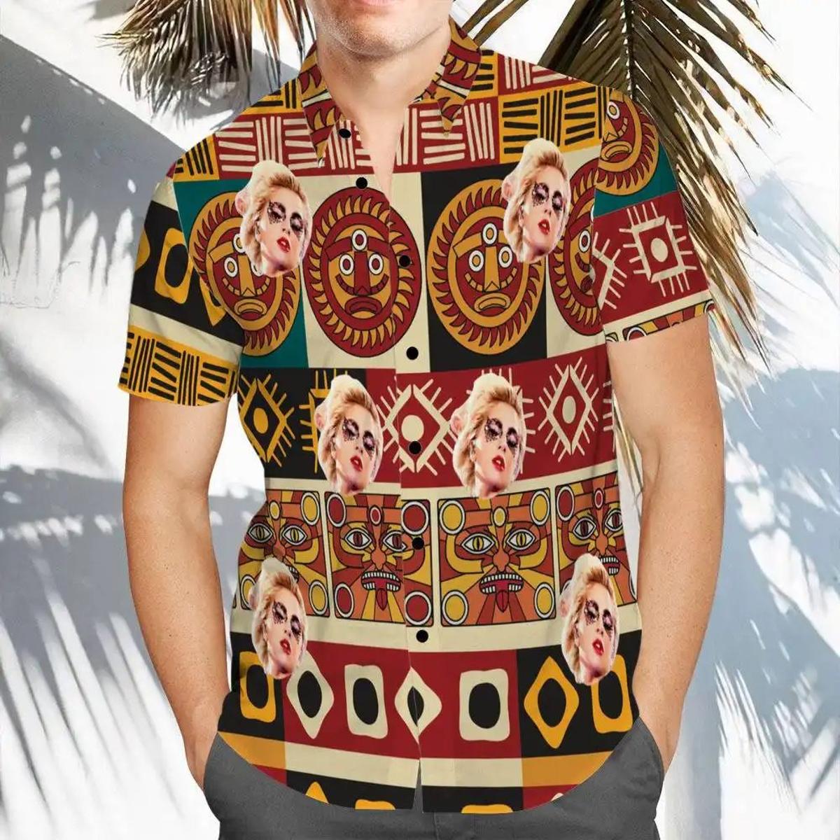 Lady Gaga Tribal Patterns Hawaiian Shirt Vintage Aloha Shirt For Fans