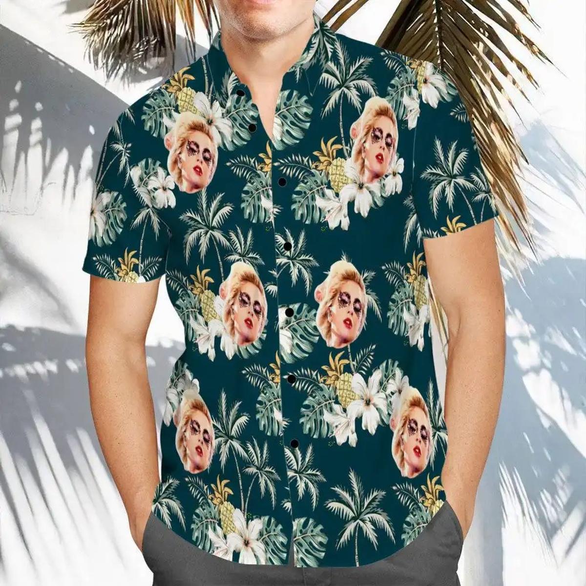 Lady Gaga Leaves Patterns Vintage Hawaiian Shirt Best Gift For Fans