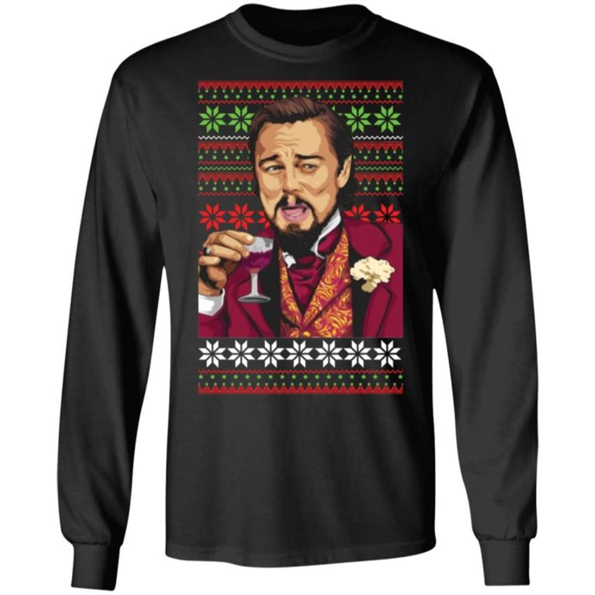 Laughing Christmas Sweater Leonardo DiCaprio Best Gift For Fans