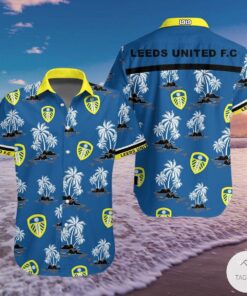 Leeds United Logo Coconut Trees Patterns Blue Tropical Aloha Shirt Best Outfit For Fans