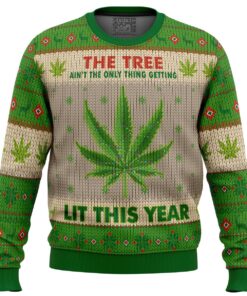 Lit This Year Weed 420 Day Funny Ugly Christmas Sweater Best Gift Ideas