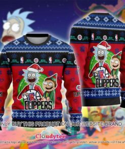 Los Angeles Clippers Red Blue Rick And Morty Ugly Christmas Sweater Gift