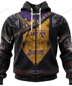 Los Angeles Lakers Custom Name Number Warrior Armor Zip Up Hoodie Gift For Fans 1