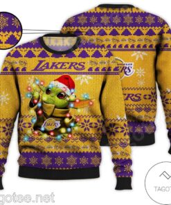 Los Angeles Lakers Gold Purple Baby Yoda Sweater Gift For Fans