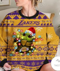 Los Angeles Lakers Gold Purple Baby Yoda Sweater Gift For Fans