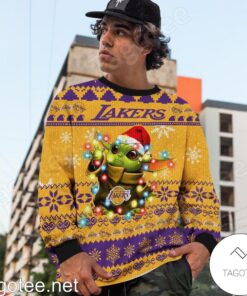 Los Angeles Lakers Gold Purple Baby Yoda Sweater Gift For Fans 3