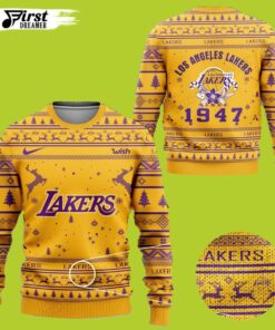 Los Angeles Lakers Golden 1947 Ugly Christmas Sweater For Men And Women